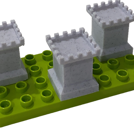 A great way to help your child's fantasy build come alive. These castle toppers come on 2x2 block bases and will mate with Duplo style blocks. Use in conjunction with the wall toppers for a total castle building adventure!