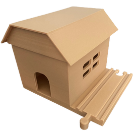 simple house too add to your Brio, IKEA, or Mellissa and Doug train set. Easy to paint and make your own or leave as is! Drops right into your existing wooden train set and allows even further customization by you!