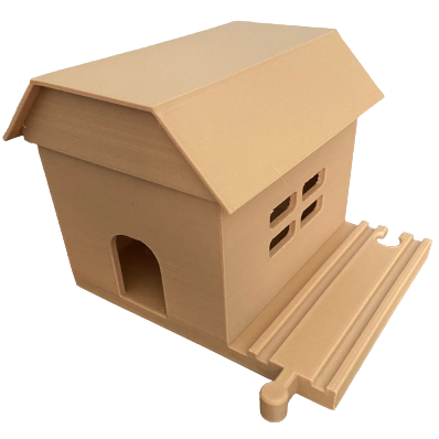 simple house too add to your Brio, IKEA, or Mellissa and Doug train set. Easy to paint and make your own or leave as is! Drops right into your existing wooden train set and allows even further customization by you!
