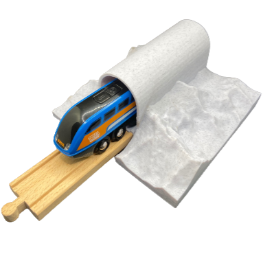 Add a cool mountain pass tunnel to your train set, works with all Brio, Thomas, Melissa and Doug tracks. Add this to your wooden train set to get a mountain chalet or countryside flair with ease.