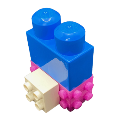 Use this block with five male faces to mount your ideas in new and creative ways! Think of the extra possibilities that can come from being able to join blocks at fun new angles!    Mates with most Duplo and Mega block style building b