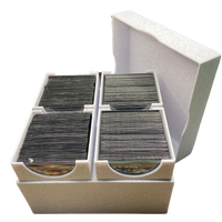 Take a whole night of EDH decks with you in this four deck box. The same internal dimensions for each section as our 100 count box but you can hold 4 deck in a single container. Easy grip cut outs for each deck so you don't have to fuss with trying to just get one out.