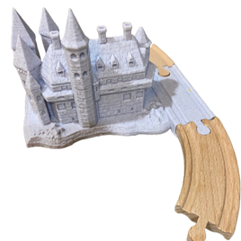 An integrated castle part to add to your Brio, IKEA, or Mellissa and Doug wooden train set. Simply drop into your train set to add an extra fantasy flair.