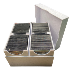 Take a whole night of EDH decks with you in this four deck box. The same internal dimensions for each section as our 100 count box but you can hold 4 deck in a single container. Easy grip cut outs for each deck so you don't have to fuss with trying to just get one out.