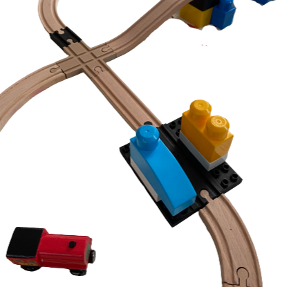 Add Duplo or other blocks to your Brio, IKEA, or Mellissa and Doug wooden train set wooden train set. Create tunnels and over passes with ease. The track addition drop right in with your existing train and allow you child's imagination to run wild as a whole new building experience come to life